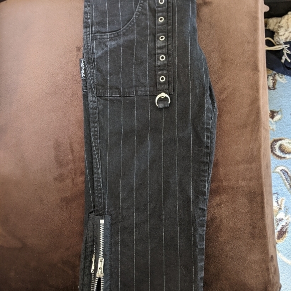 Black Pinstripe Pants with Zipper Detail - Picture 6 of 8